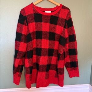 Old Navy Maternity Sweater XL Red Black Buffalo Plaid Cozy Knit